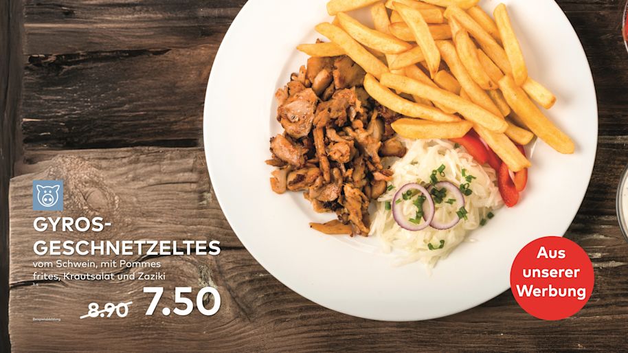 Monitor Gyrosgeschnetzeltes mit Pommes Schwein 1920x1080 Werbepreis DRUCK
