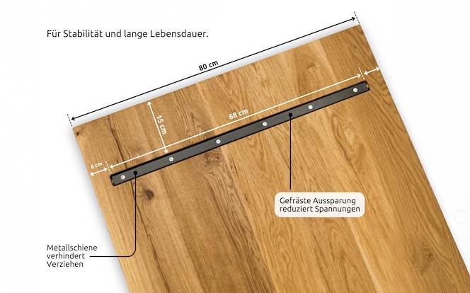 Integrierte Gratleisten Esstisch 140 x 80 cm Eiche massiv/X-Gestell