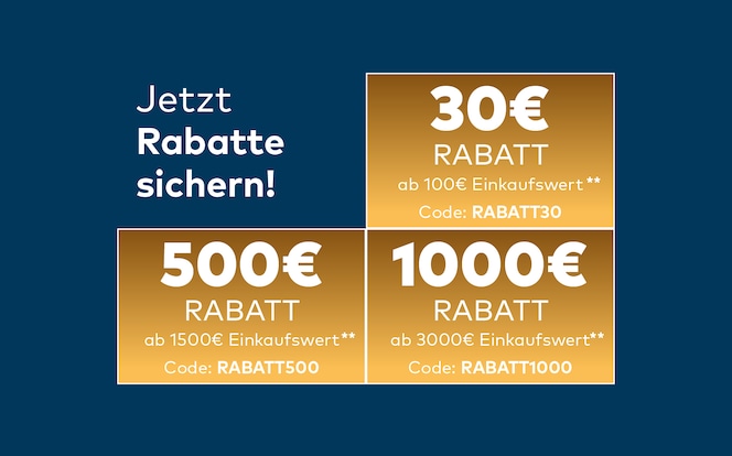 KW30 - 3 Rabatte: 30€ ab 100€, 500€ ab 1500€, 1000€ ab 3000€ (ZA) (Bühne ImageSlider)