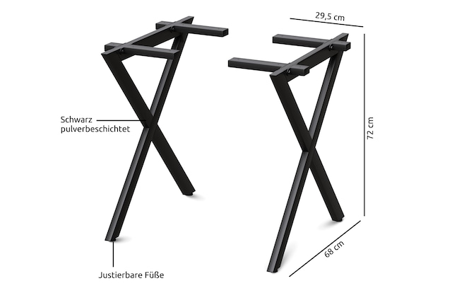 X-Struktur Gestell Esstisch 140 x 80 cm Eiche massiv/X-Gestell schwarz