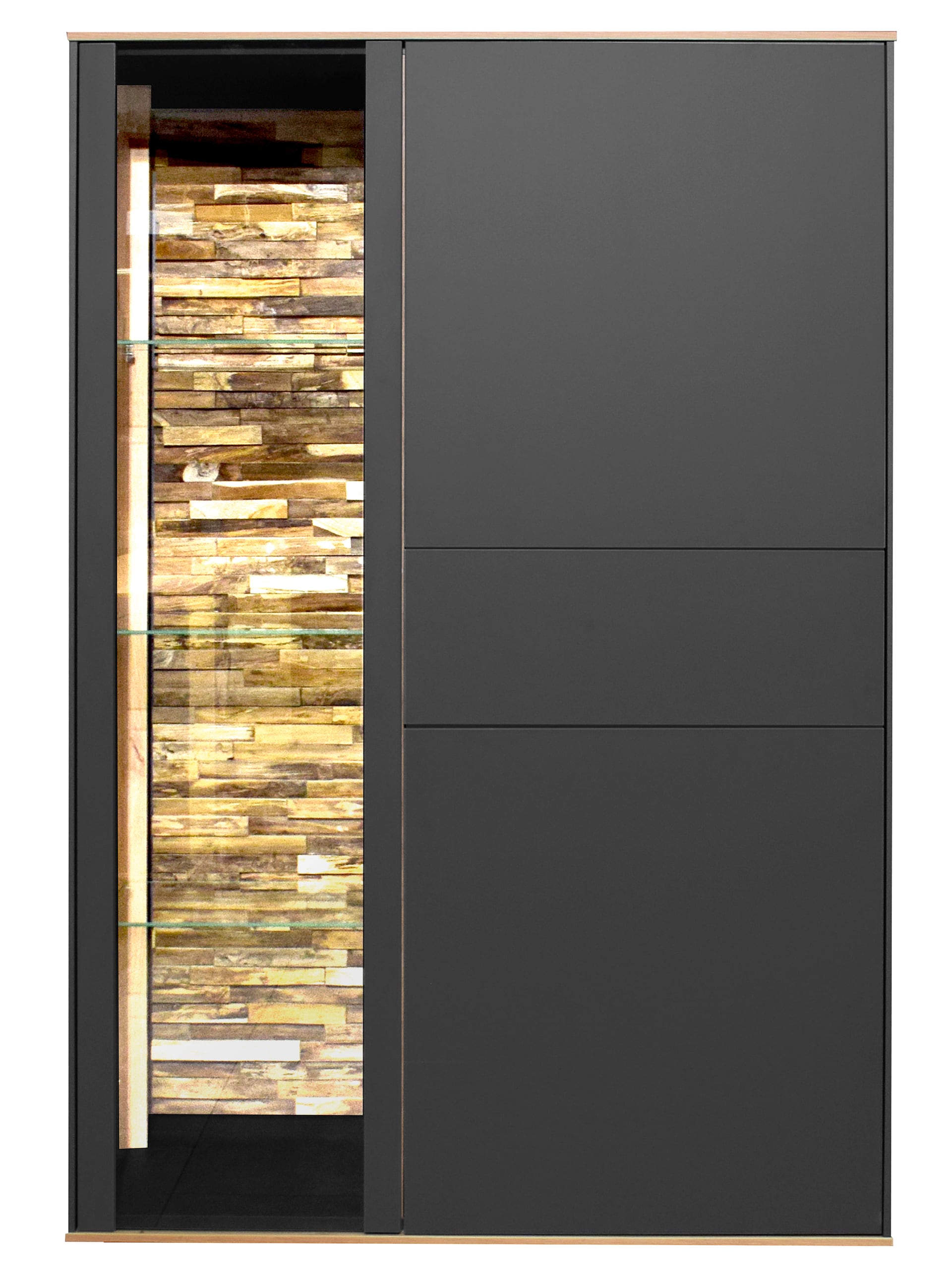 Highboard COMO 101 x 145 cm Anthrazit matt Lack/Asteiche-Dekor