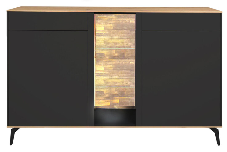 Sideboard COMO 159 x 90 cm Anthrazit matt Lack/Asteiche-Dekor
