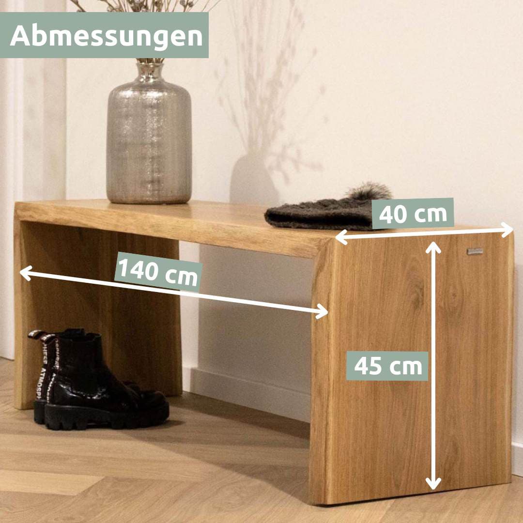 holz4home Massivholzbank 140 x 45 cm Eiche geölt mit Baumkante