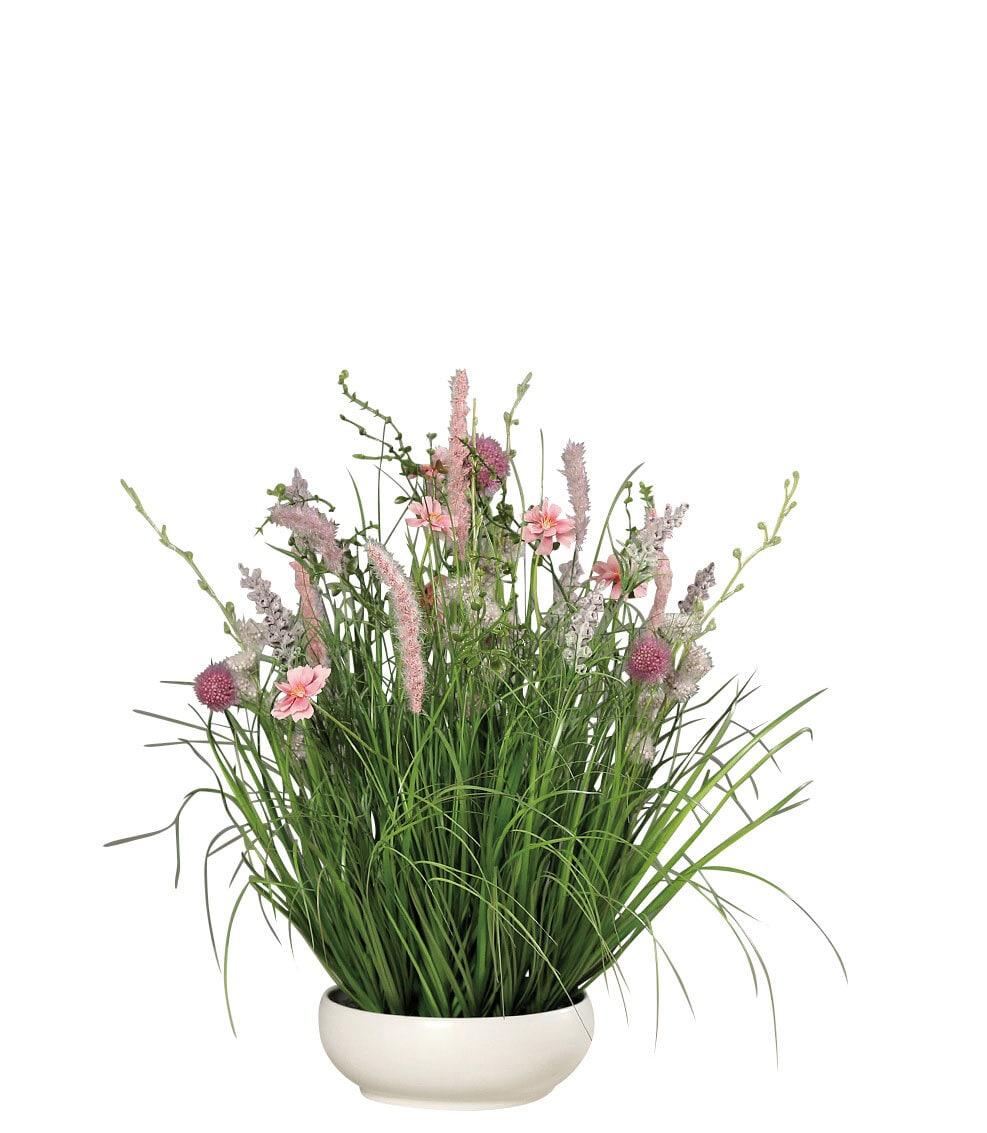 Kunstpflanze in Schale WIESENBLUMEN 40 cm grün/pink