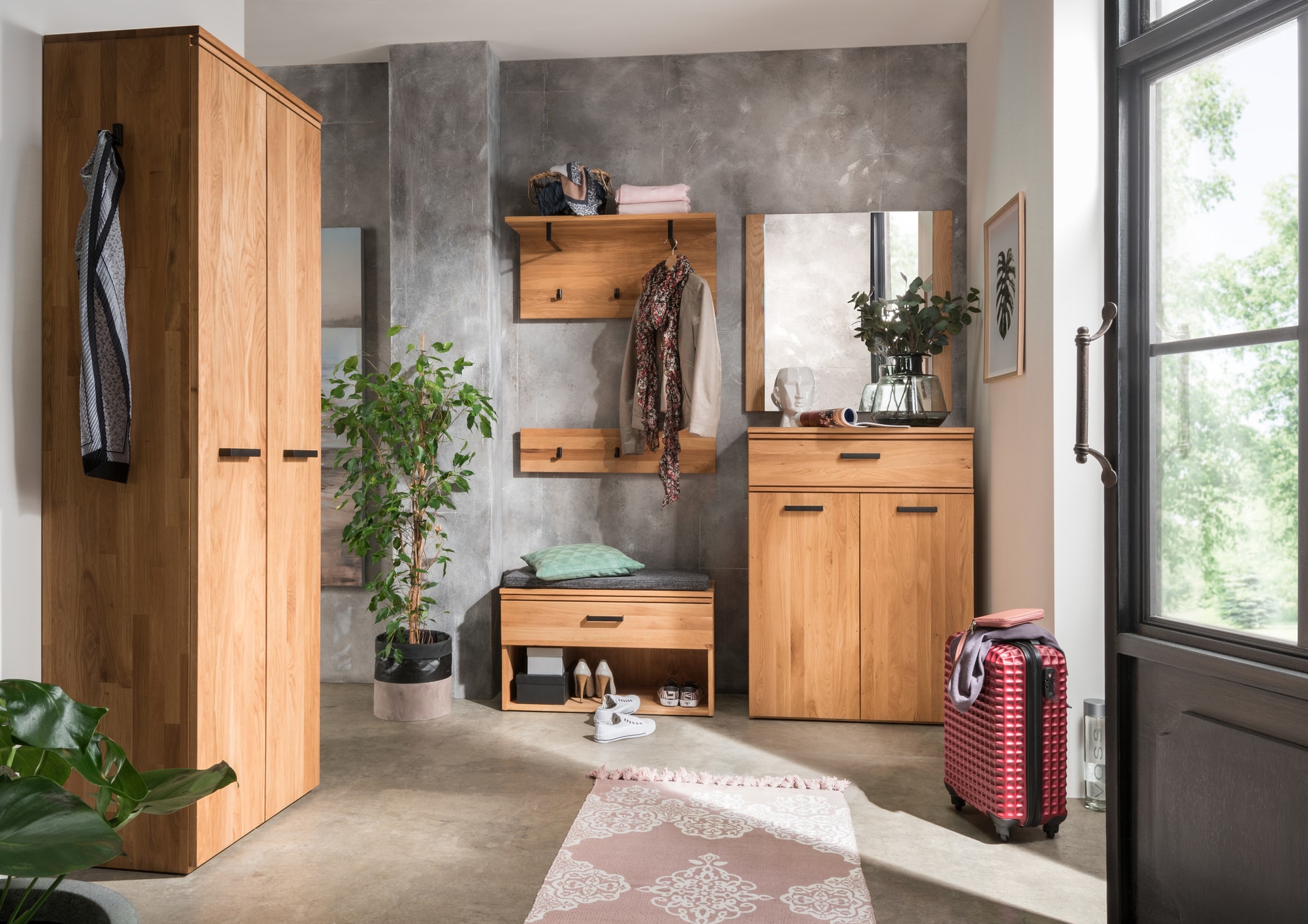 VALMONDO Wandgarderobe LIDO 80 x 41 cm Astige Eiche massiv naturbelassen geölt