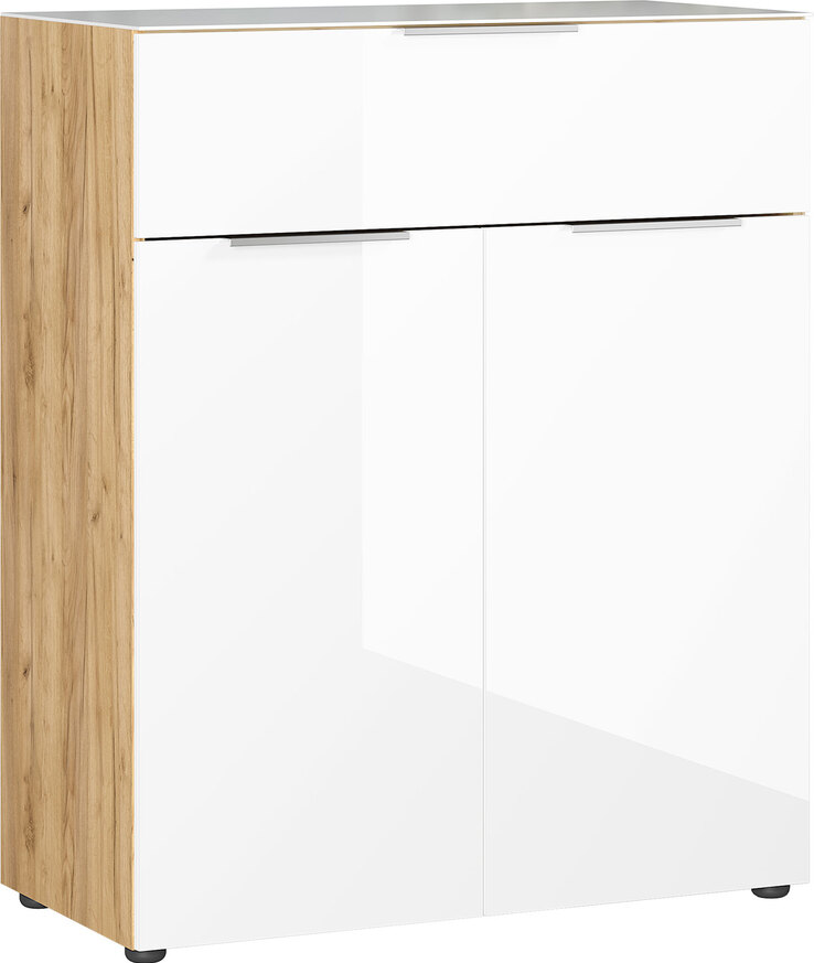CASAVANTI Kommode OAKLAND 83 x 102 cm Glas Weiß/Navarra-Eiche-Dekor