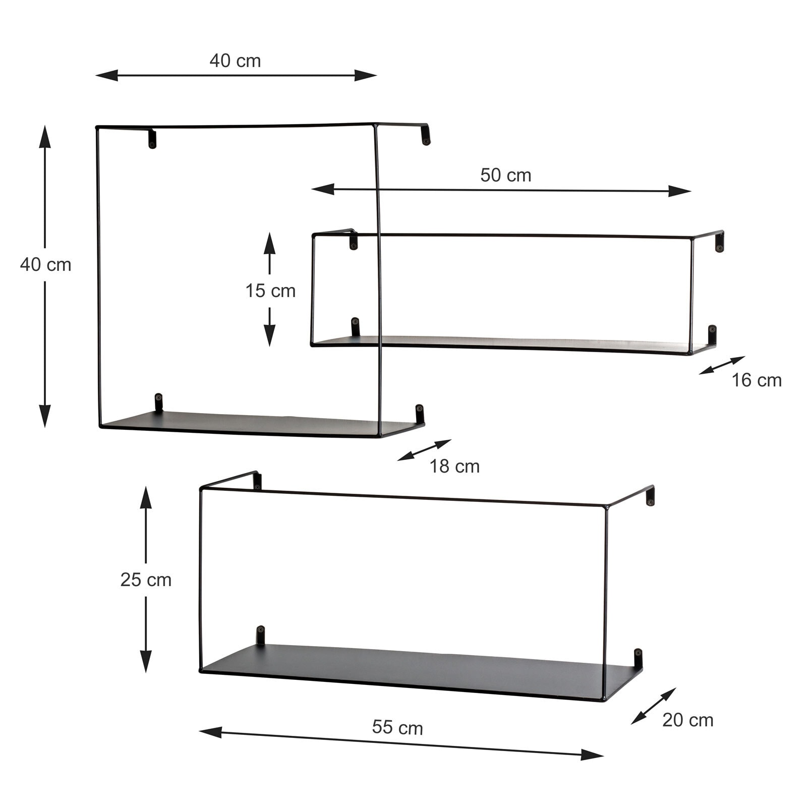 Wandregal Set 3-teilig Schwarz