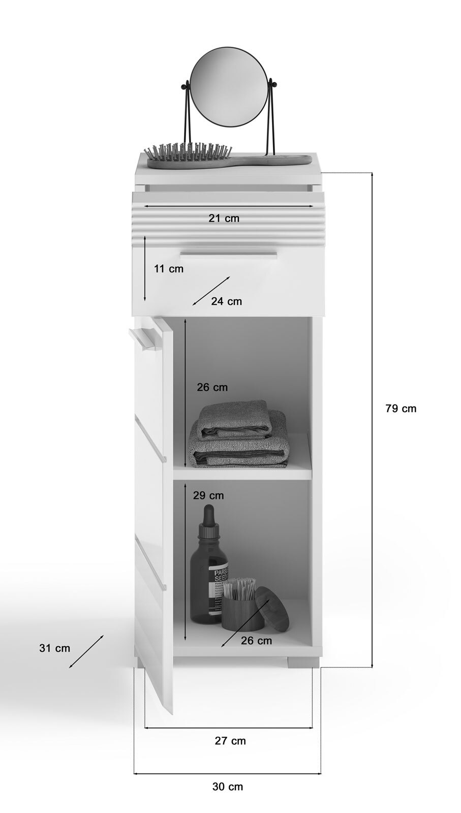 Bad Unterschrank LINUS 30 x 80 cm weiß