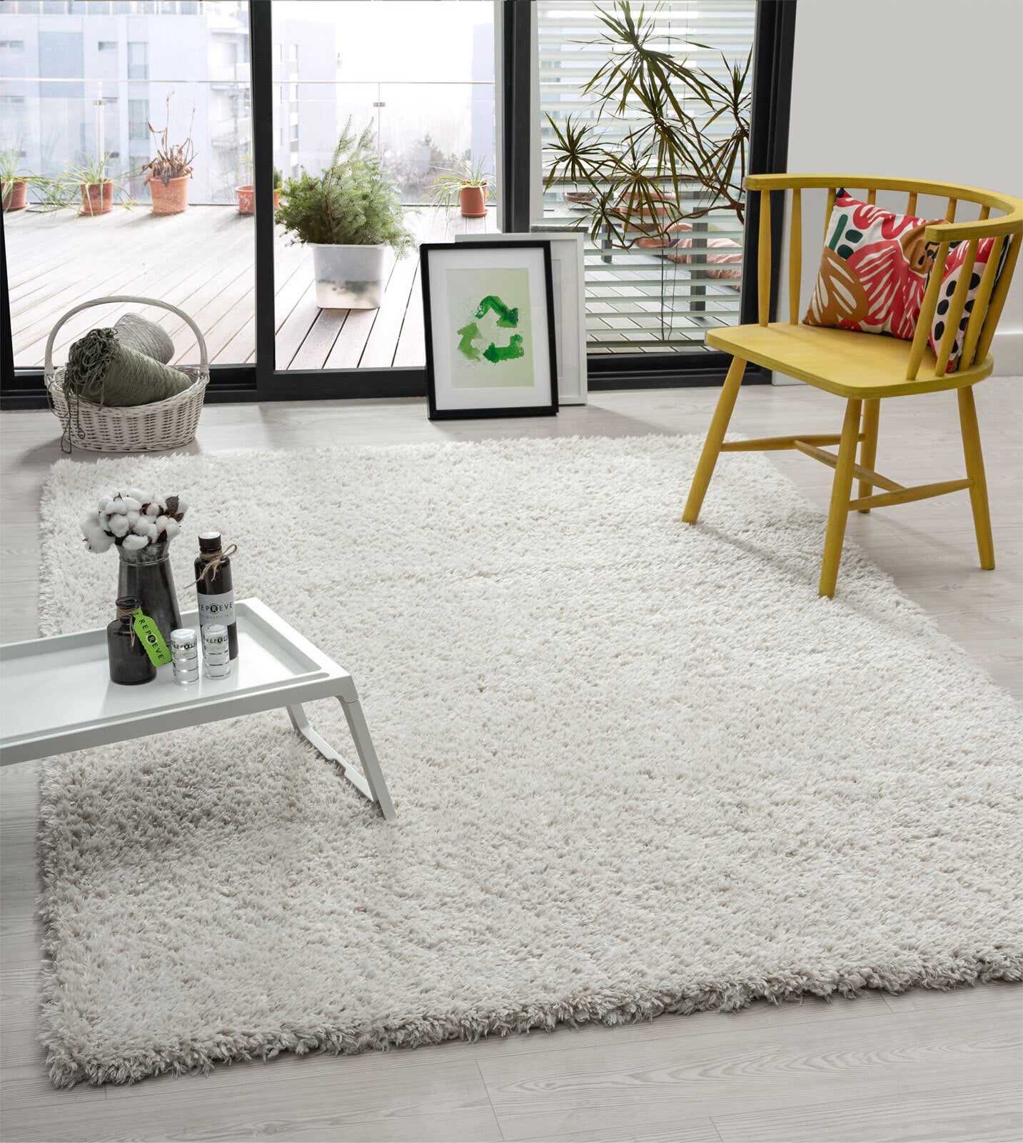 Moderner Teppich RECYCLE FLOKI 160 x 230 cm creme