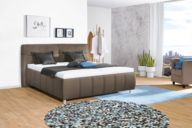 vito Bettgestell PALLAS 200 x 200 cm Lederlook braun-grau