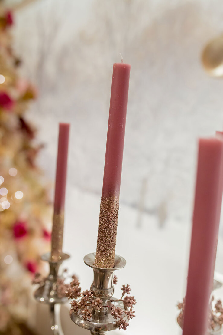Weihnachtsdeko Kerze 2er Set je 25 cm samtpink