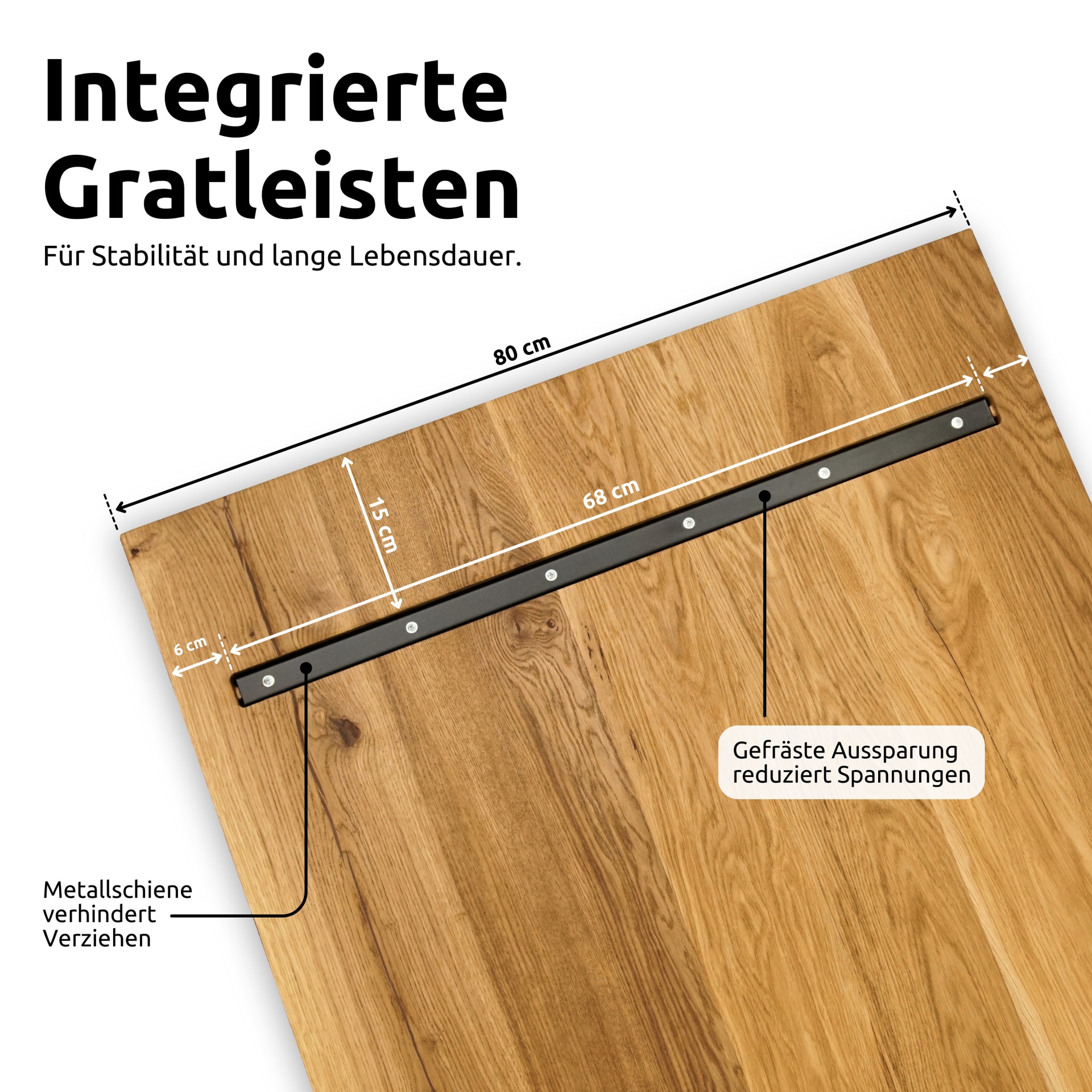 holz4home Esstisch 140 x 80 cm Eiche massiv/Trapez-Gestell schwarz