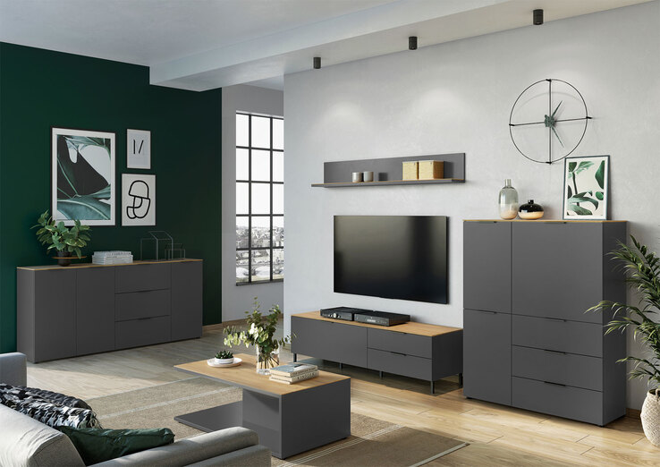 Highboard CALIFORNIA Graphit/ Navarra-Eiche