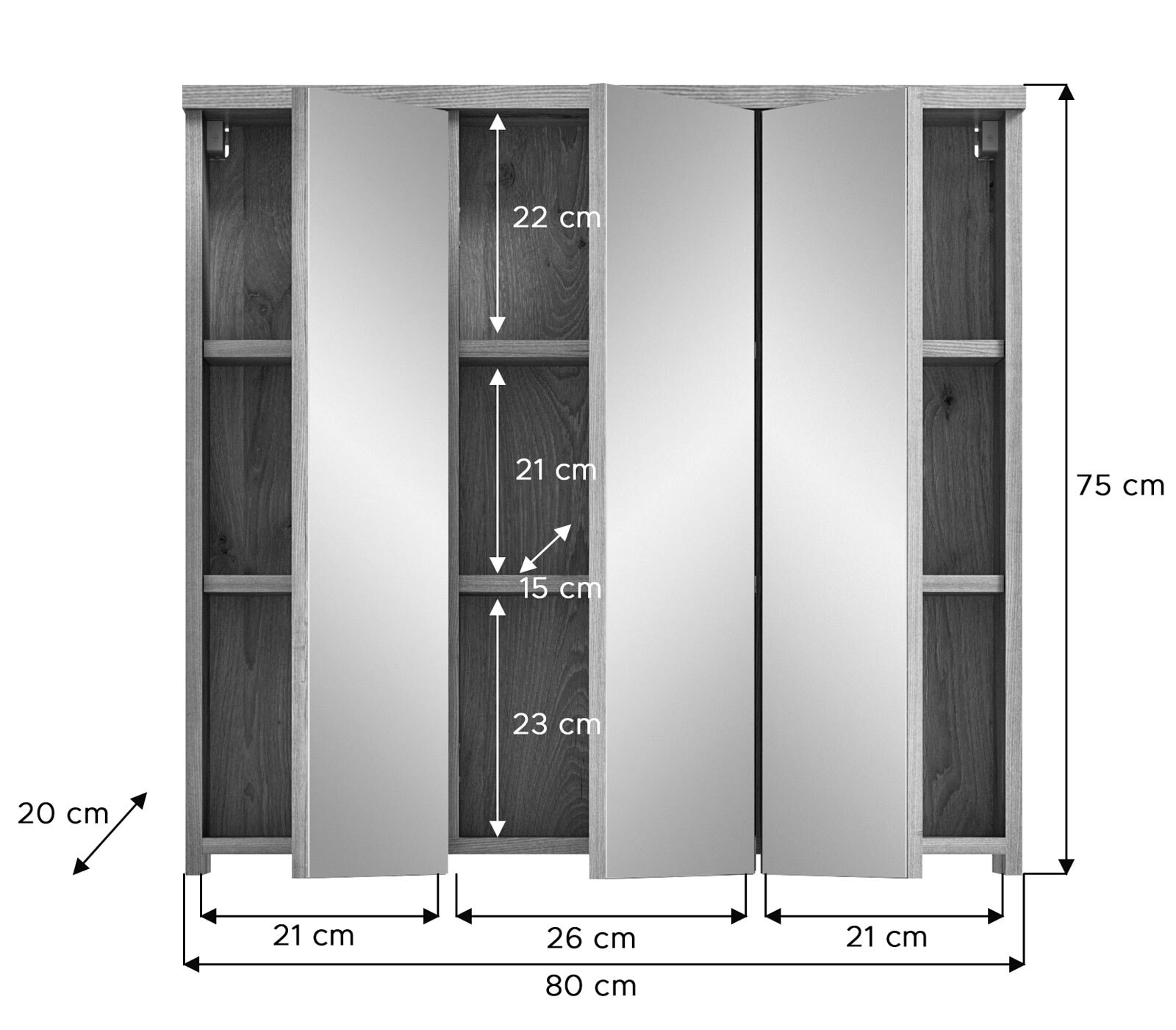 Spiegelschrank GRADO 80 x 75 cm Eiche