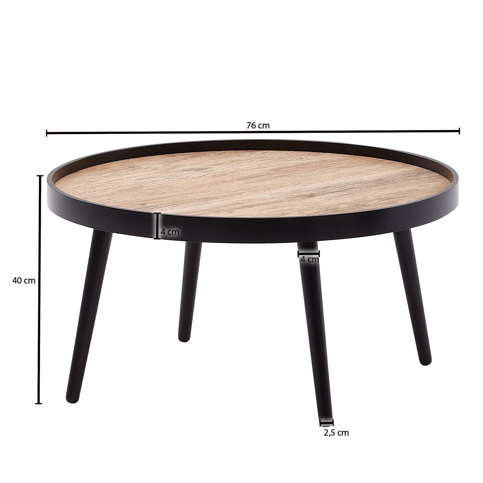 CASAVANTI Couchtisch rund 76 cm Schwarz/ Eiche