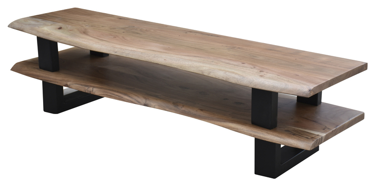 Lowboard 140 x 36 cm Akazie mit Baumkante natur/schwarz