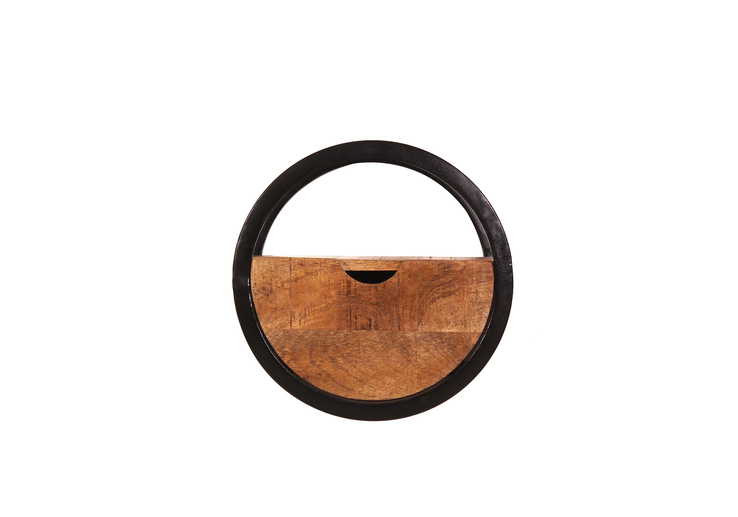 Wandregal 30 x 30 cm Mangoholz Metall natur schwarz