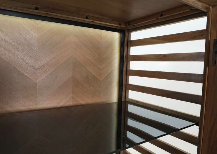 INTERhome Glasschrank SHOWCASE 100 x 160 cm Akazie massiv natur gesmoked lackiert/Glastüren