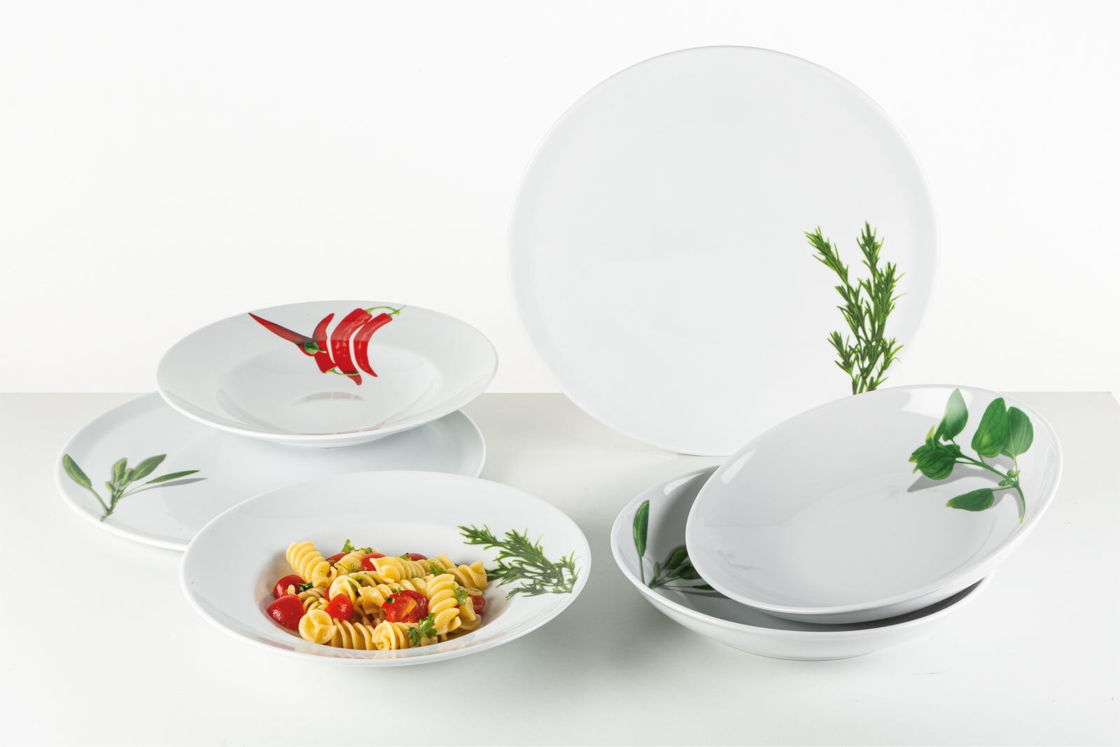 CreaTable Pastabowl KRÄUTER ROSMARIN 6er Set weiß