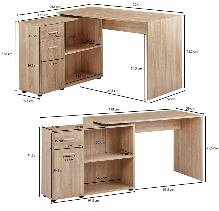 Winkelschreibtisch 120 x 106,5 cm Sonoma Eiche