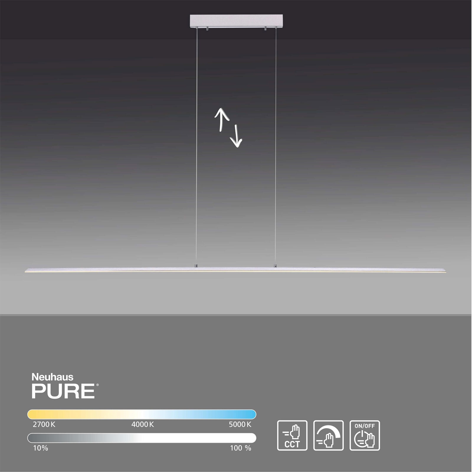 Paul Neuhaus LED Balkenpendel PURE-LITE 100 cm stahlfarbig
