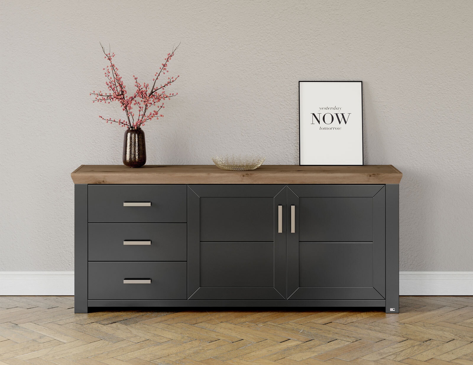 set one by Musterring Sideboard YORK 51 anthrazit /Eiche Artisan