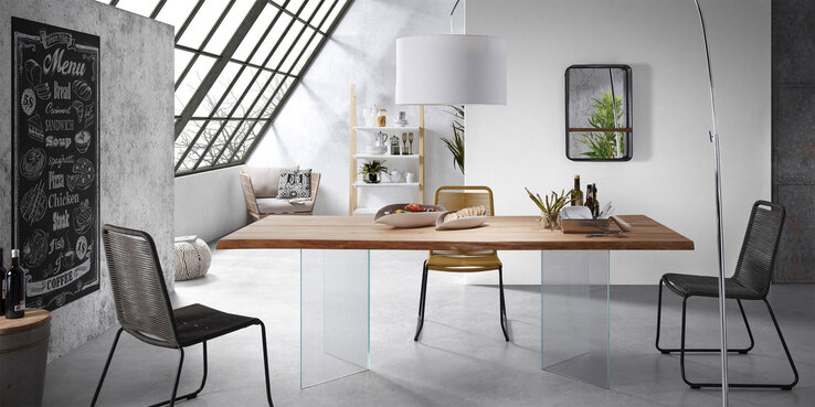 Kave Home Esstisch LOTTY 220 x 100 cm Glas /Eiche braun
