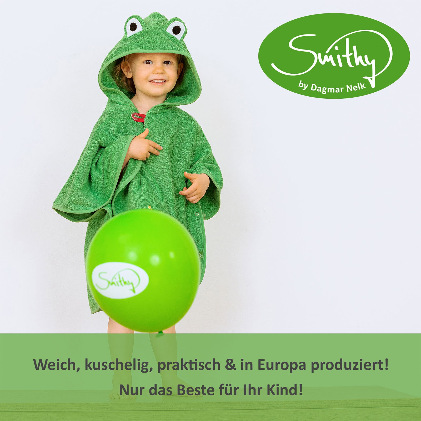 Smithy Badeponcho FROSCH 55 x 70 cm grün