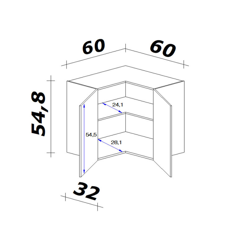 QUARTIER Eck-Hängeschrank MEGGIE 60 x 54 x 32cm weiß