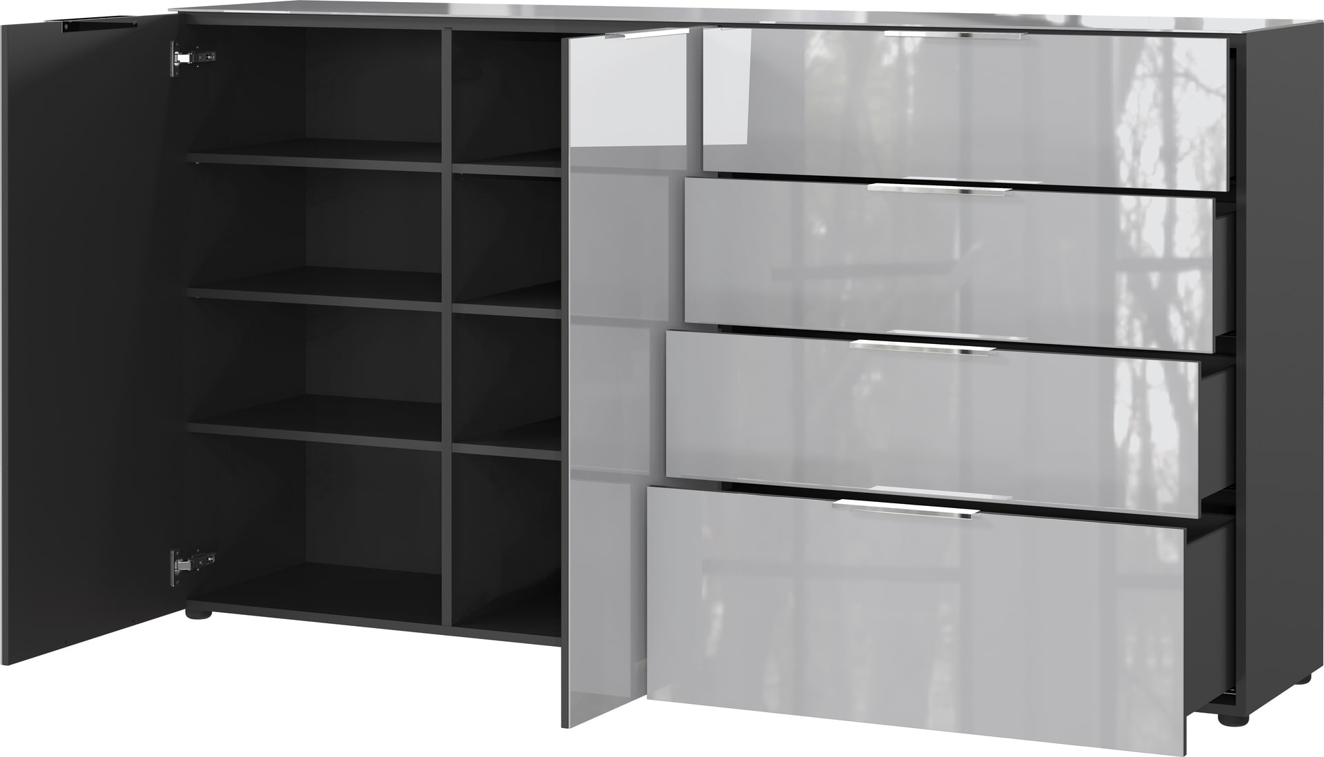 Sideboard OAKLAND 184 x 102 cm Glas graphit/silbergrau