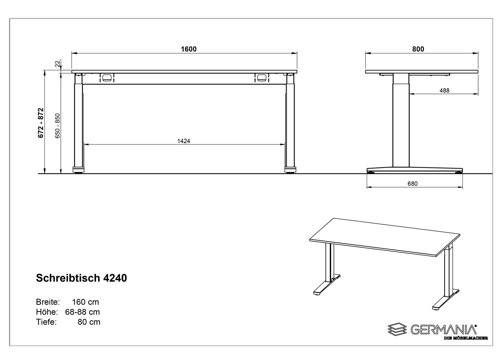 Schreibtisch ISORNO 160 cm Grandson Eiche/ schwarz