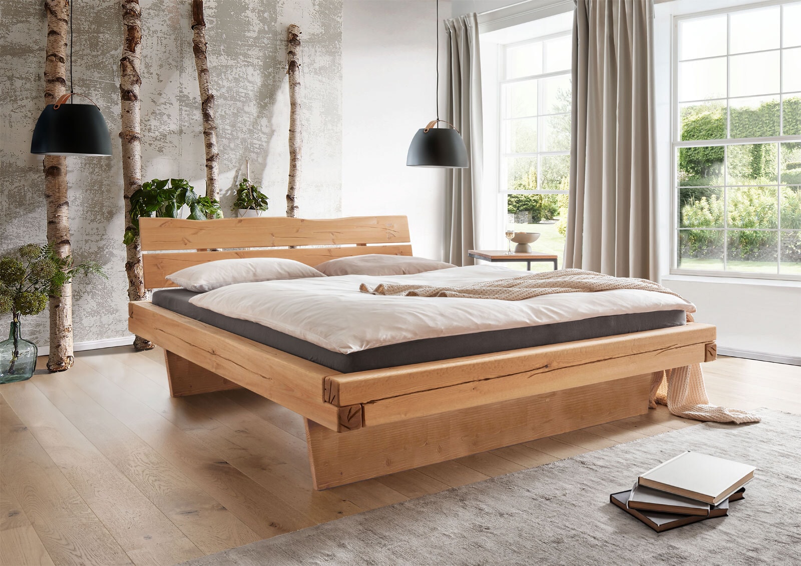 Bett III mit Holzwangen 140 x 200 cm eichenfarbig Honig
