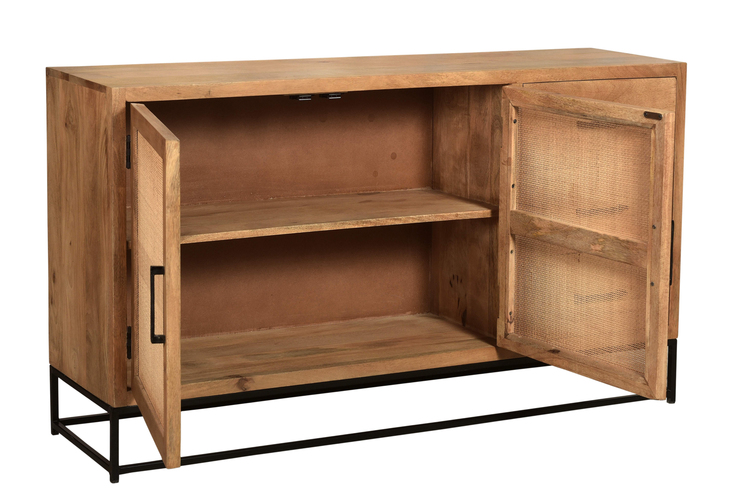 Sideboard 150 x 80 cm Mango lackiert mit Rattan-Front