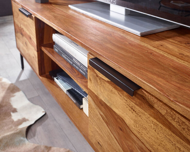 TV-Lowboard 147 x 51 cm Schwarz/ Sheesham massiv