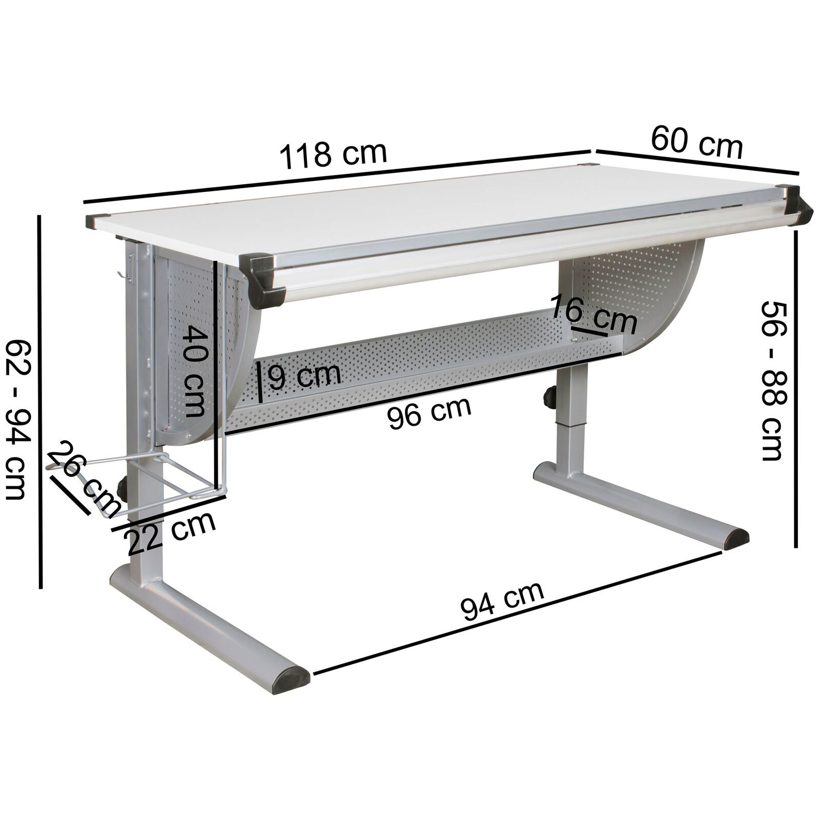 Kinder Schreibtisch 118 x 62 cm Weiß Grau