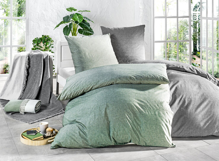 casaNOVA Baumwoll-Bettwäsche CMAILLA STRIPE 135 x 200 cm grau
