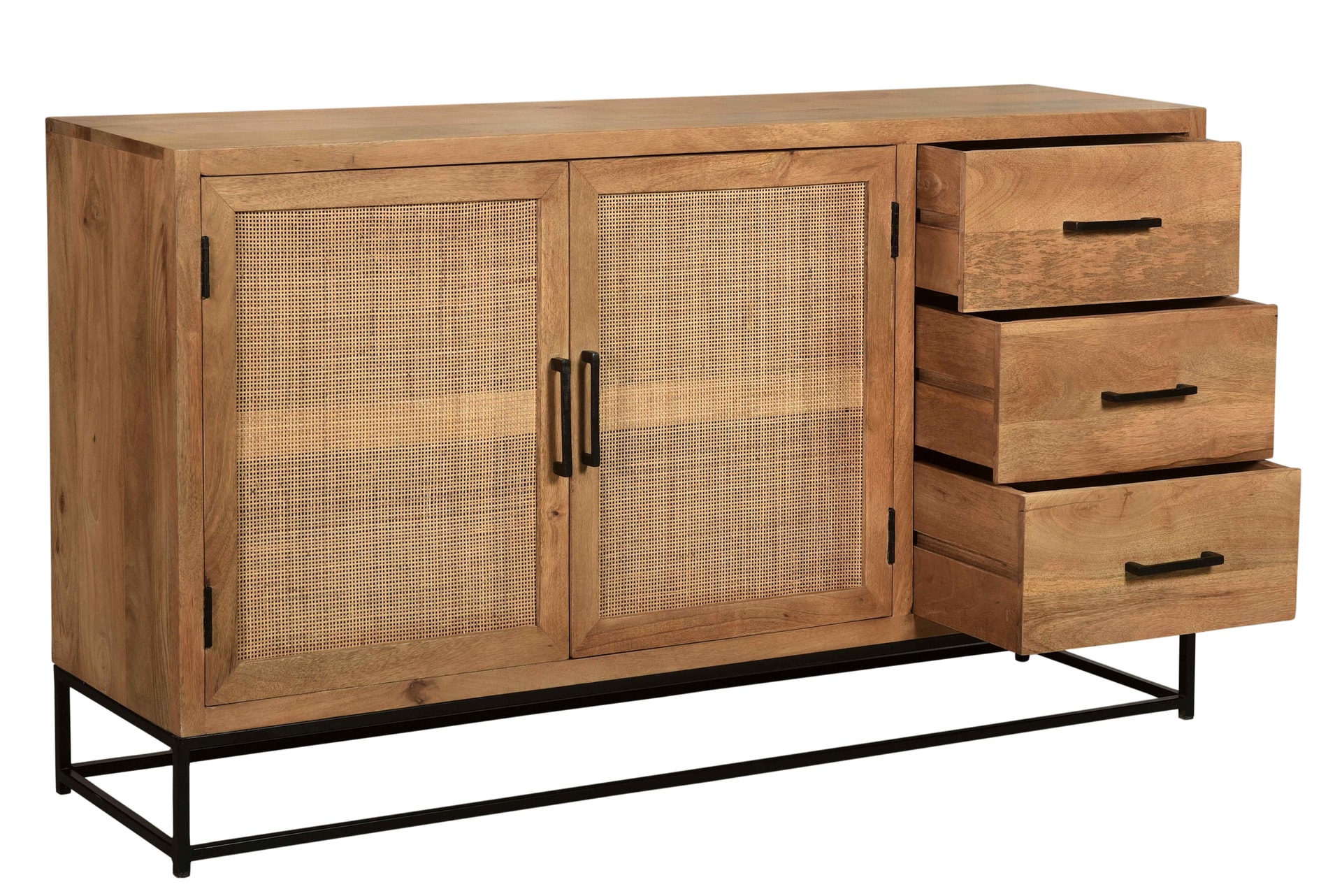 Sideboard 150 x 80 cm Mango lackiert mit Rattan-Front