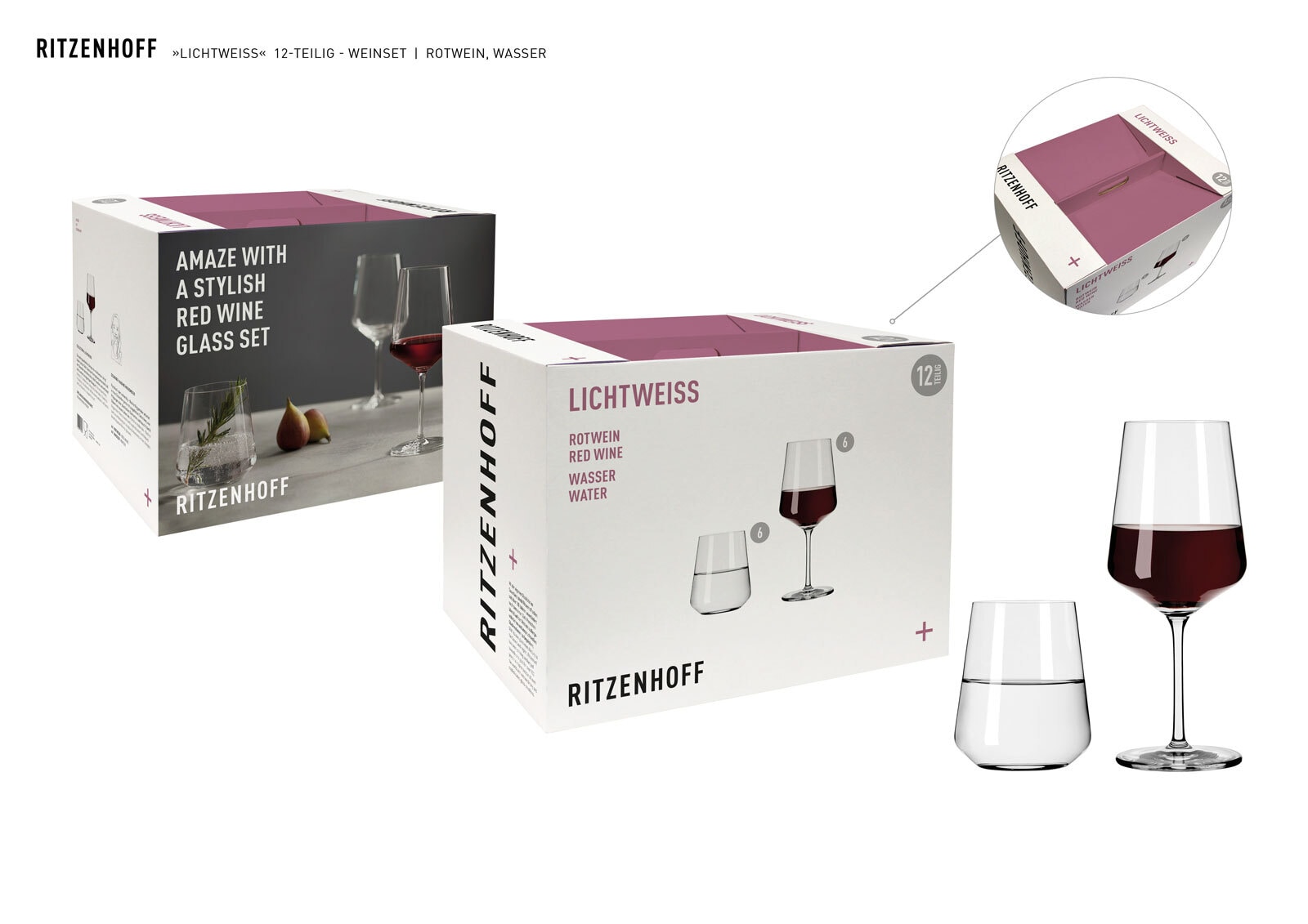 RITZENHOFF Wasser- und Rotweingläser-Set LICHTWEISS 12-teilig Kristallglas