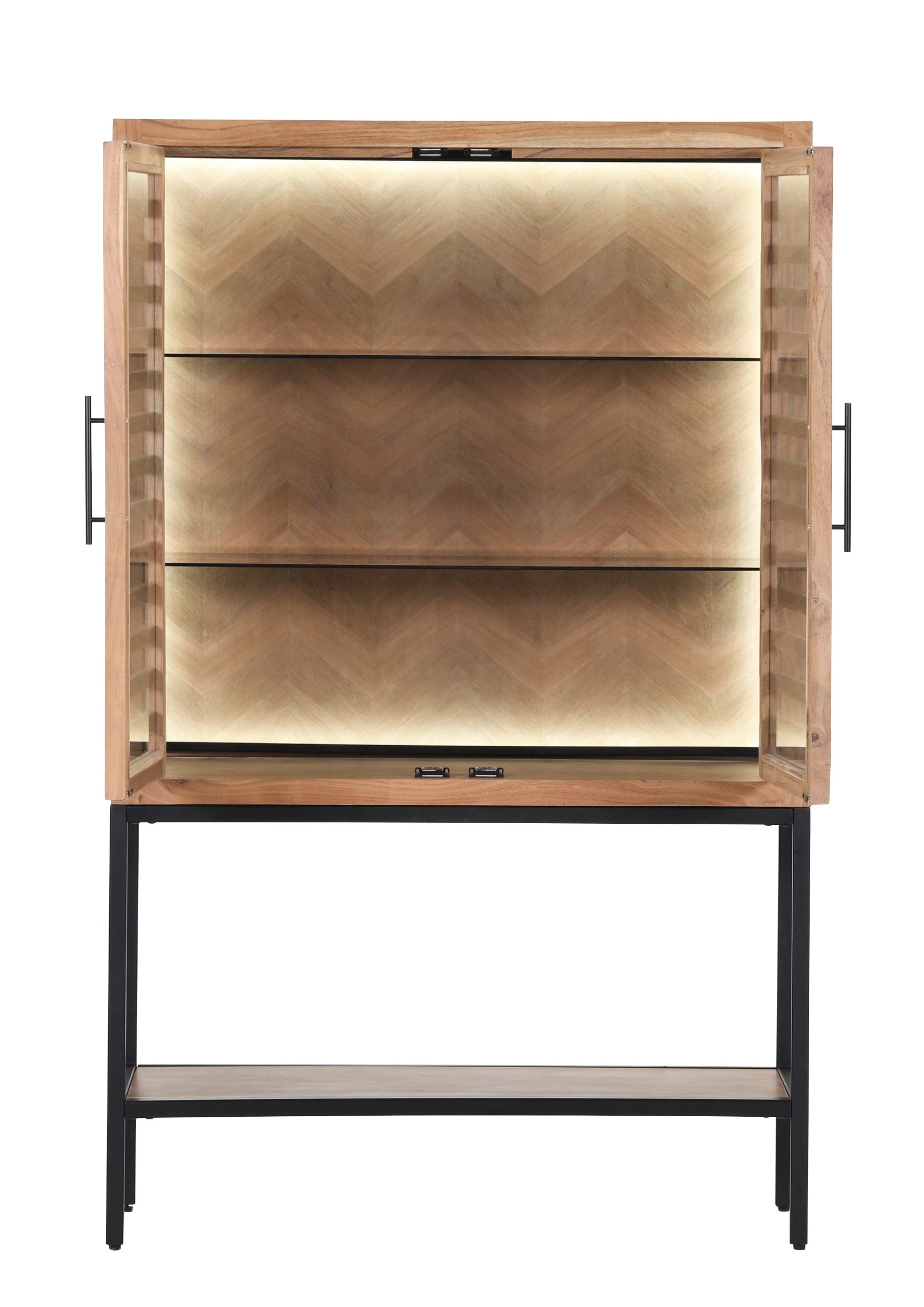 INTERhome Sideboard SHOWCASE 140 x 80 cm Akazie massiv natur gesmoked lackiert/2 Glastüren