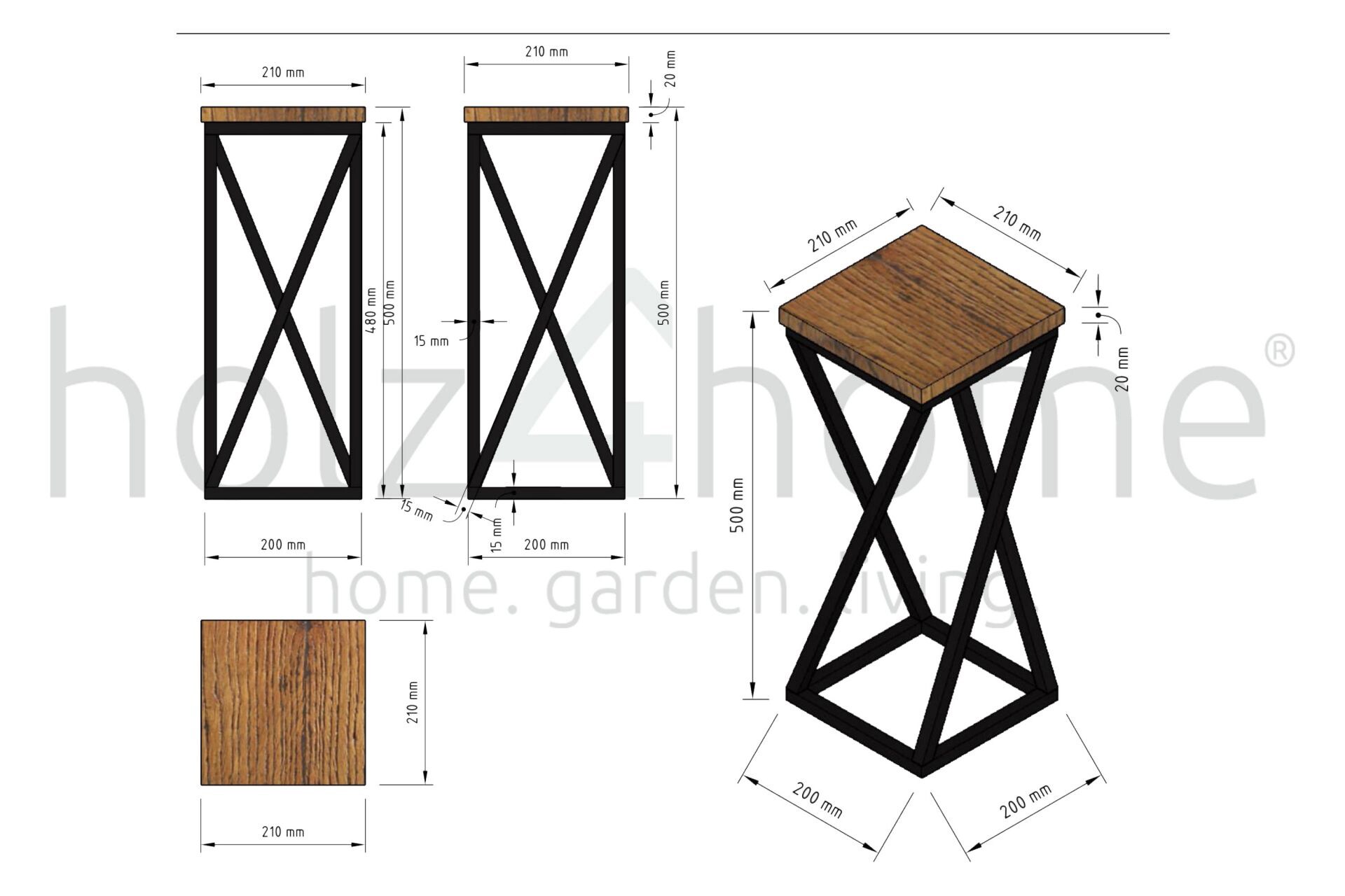 holz4home Blumenständer 21 x 50 cm Eiche geölt