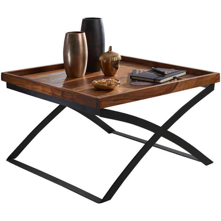 Couchtisch 63 x 63 cm Sheesham/ schwarz