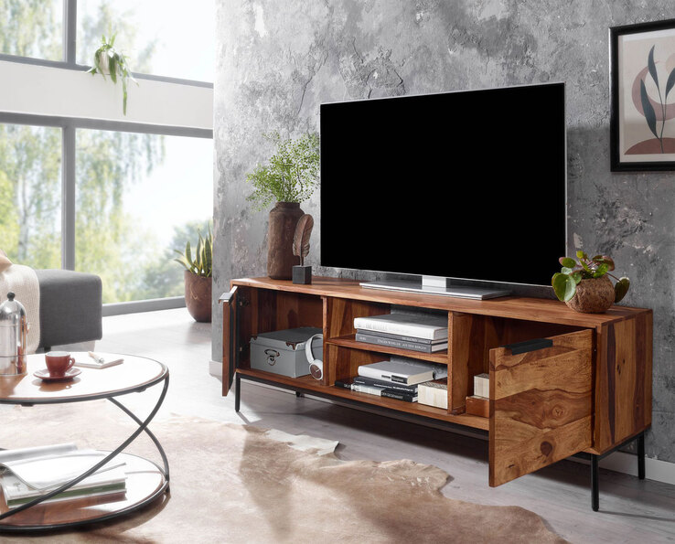TV-Lowboard 147 x 51 cm Schwarz/ Sheesham massiv