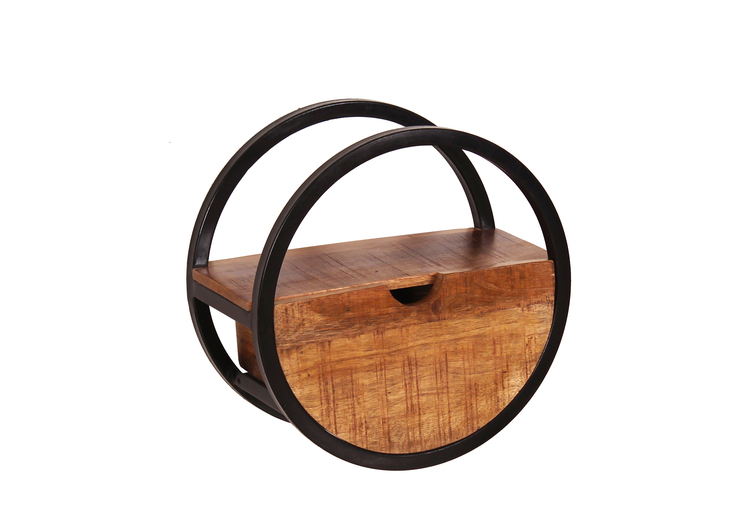 Wandregal 40 x 40 cm Mangoholz Metall natur schwarz