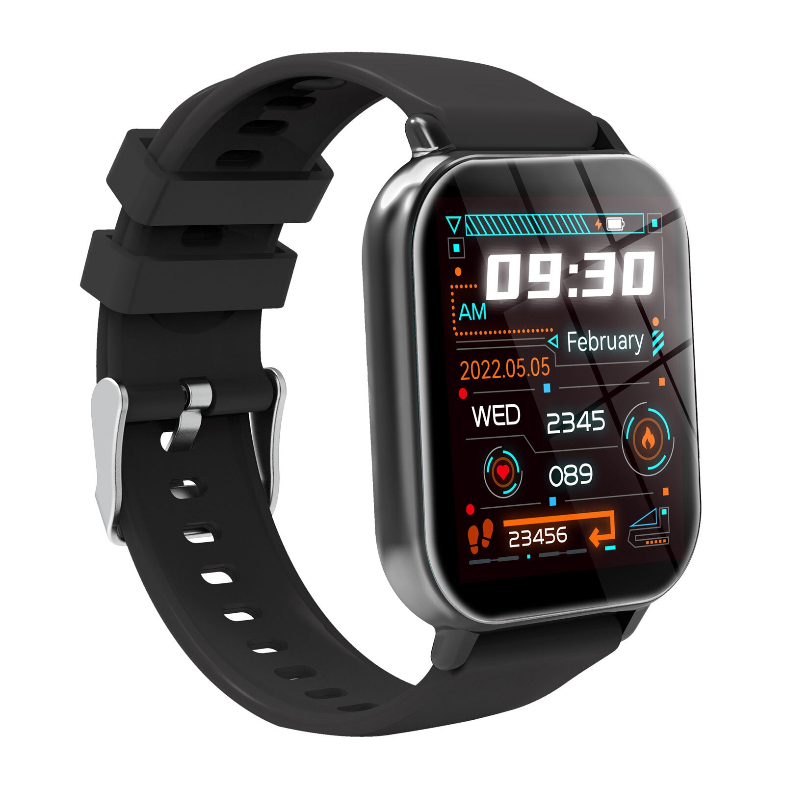 Smartwatch für Android IOS 1,81 Zoll Touchscreen Herzfrequenz Schritte Anrufe Musik schwarz Fitnessarmband