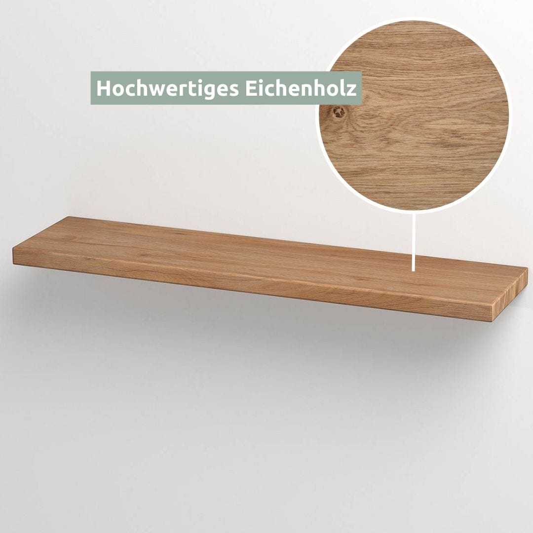 holz4home Wandregal 70 cm Eiche geölt ohne Baumkante