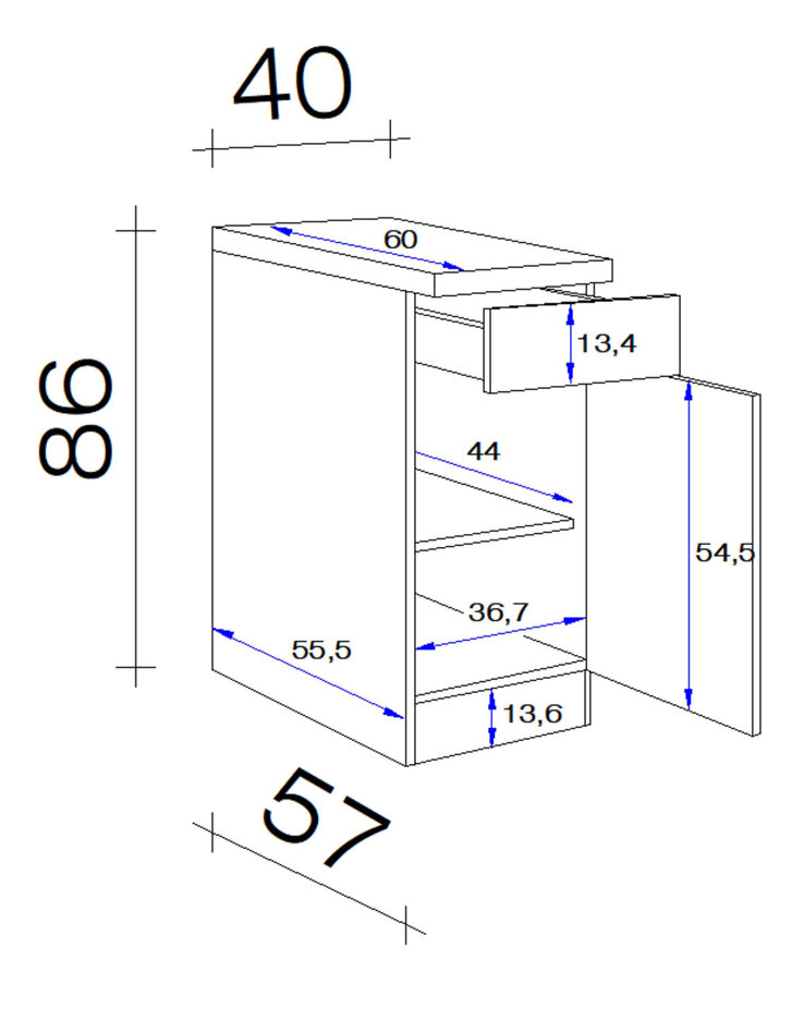 Unterschrank MEGGIE 40 x 86 x 57 cm weiß