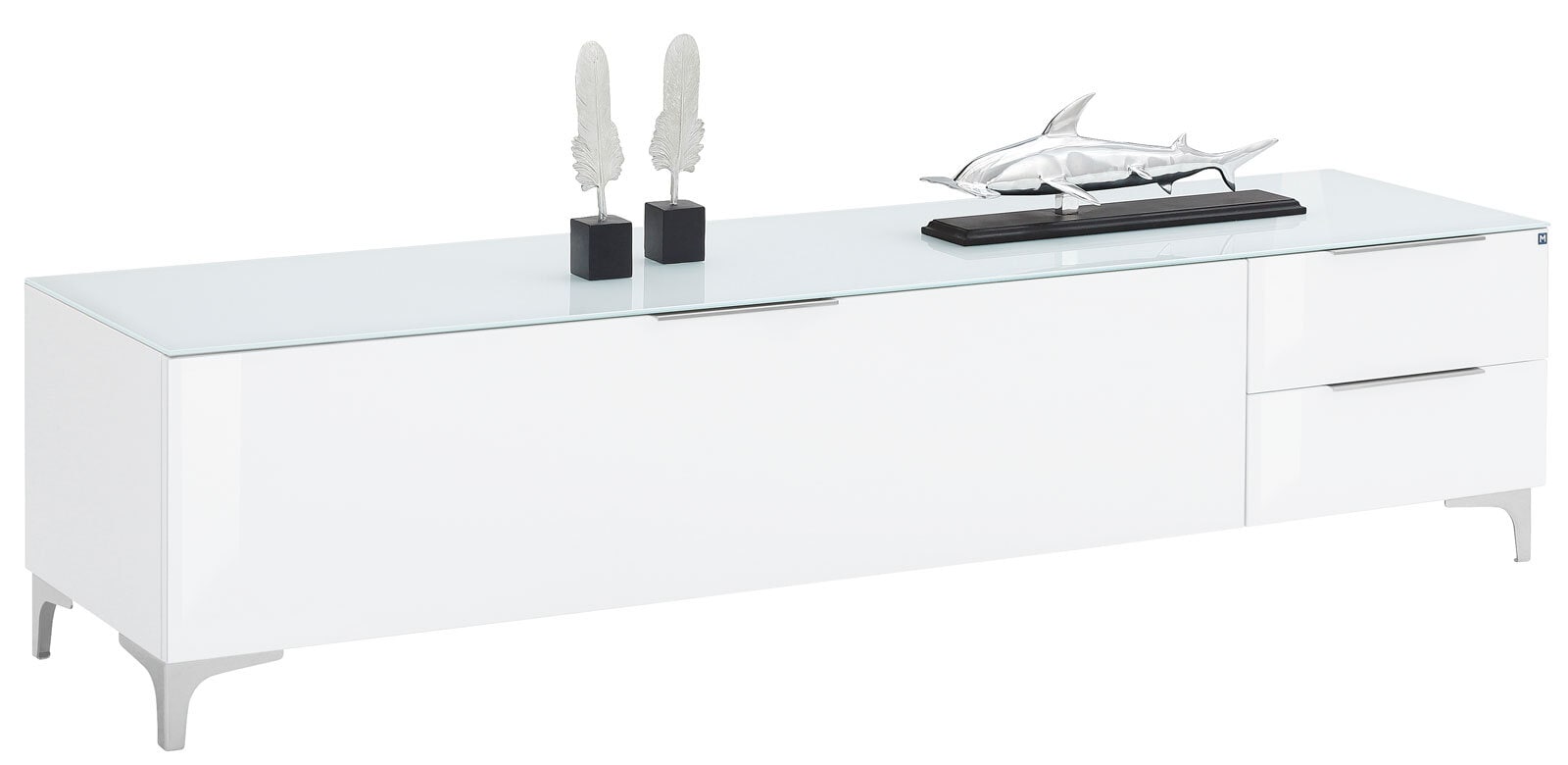 TV-Möbel Lowboard 180 cm Metall Weiß mit Glas