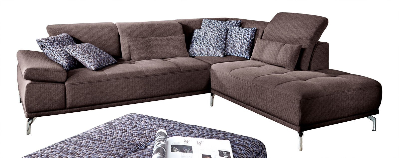 Ecksofa CALUNA 273 x 234 cm Stoffbezug taupebraun