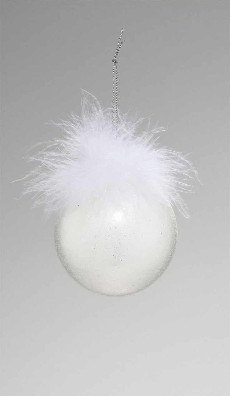casaNOVA Weihnachtskugel 8 cm weiß mit Feder