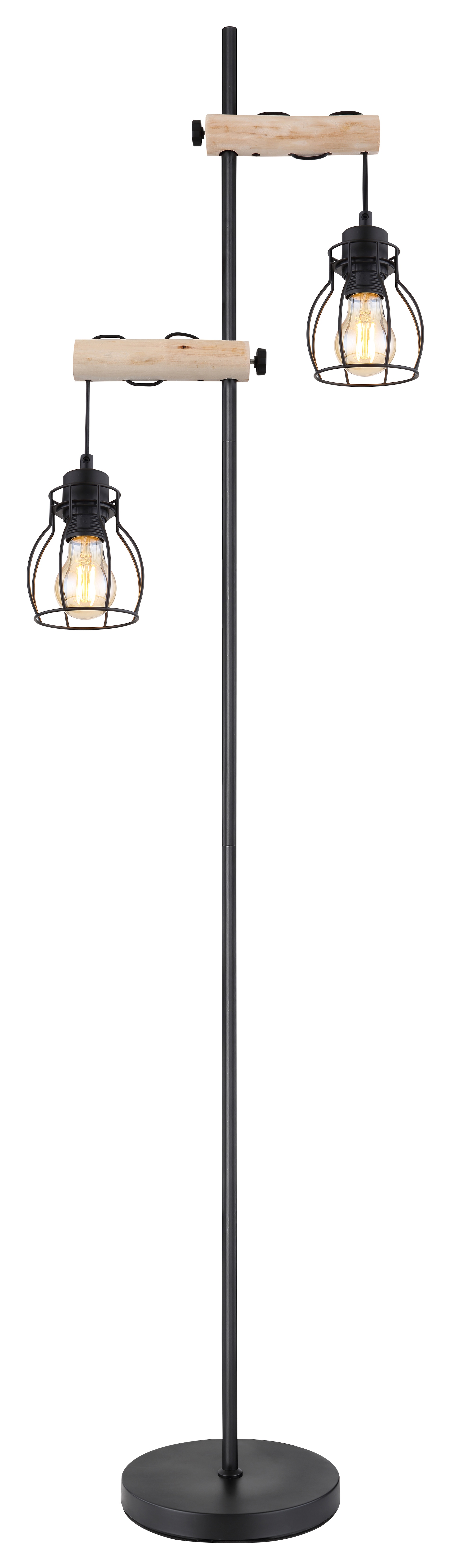 GLOBO Retrofit Stehlampe MINA II schwarz /Holz naturfarbig